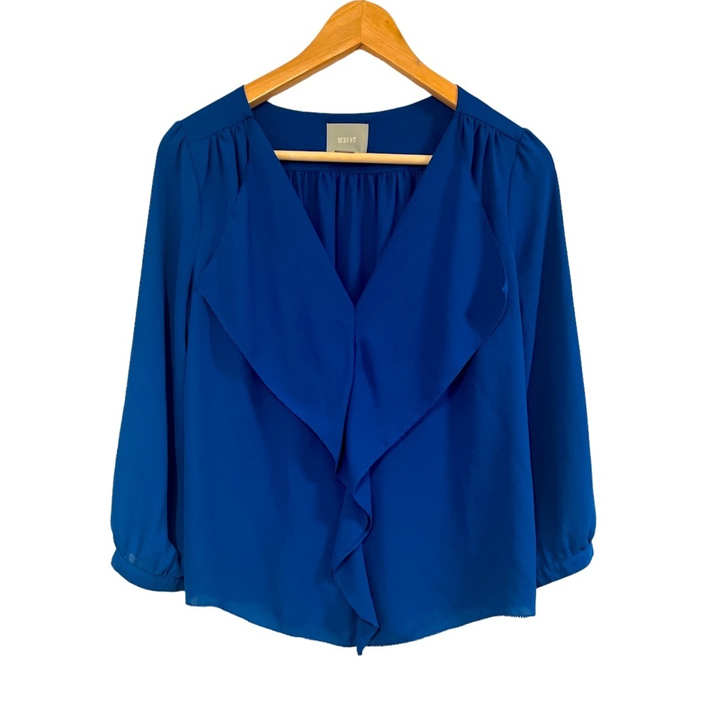 ANTHROPOLOGIE Maeve blue V-neck blouse - size small